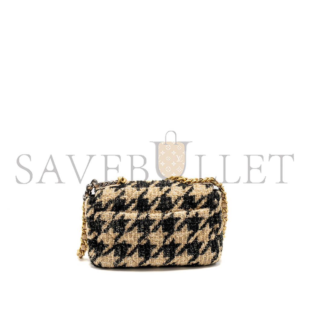 CHANEL 19 FLAP BAG TWEED BEIGE BLACK MULTICOLOUR HARDWARE AS1160 (26*16*9cm)